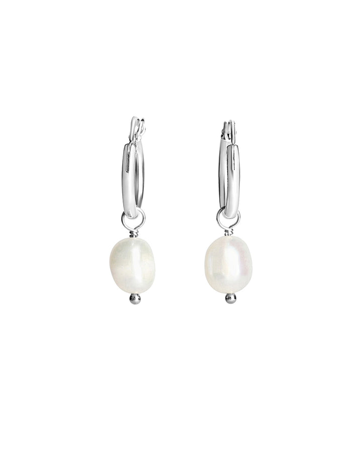 Poppy Rose-Pearl Drop Hoops-Earrings-Sterling Silver, Freshwater Pearl-Blue Ruby Jewellery-Vancouver Canada