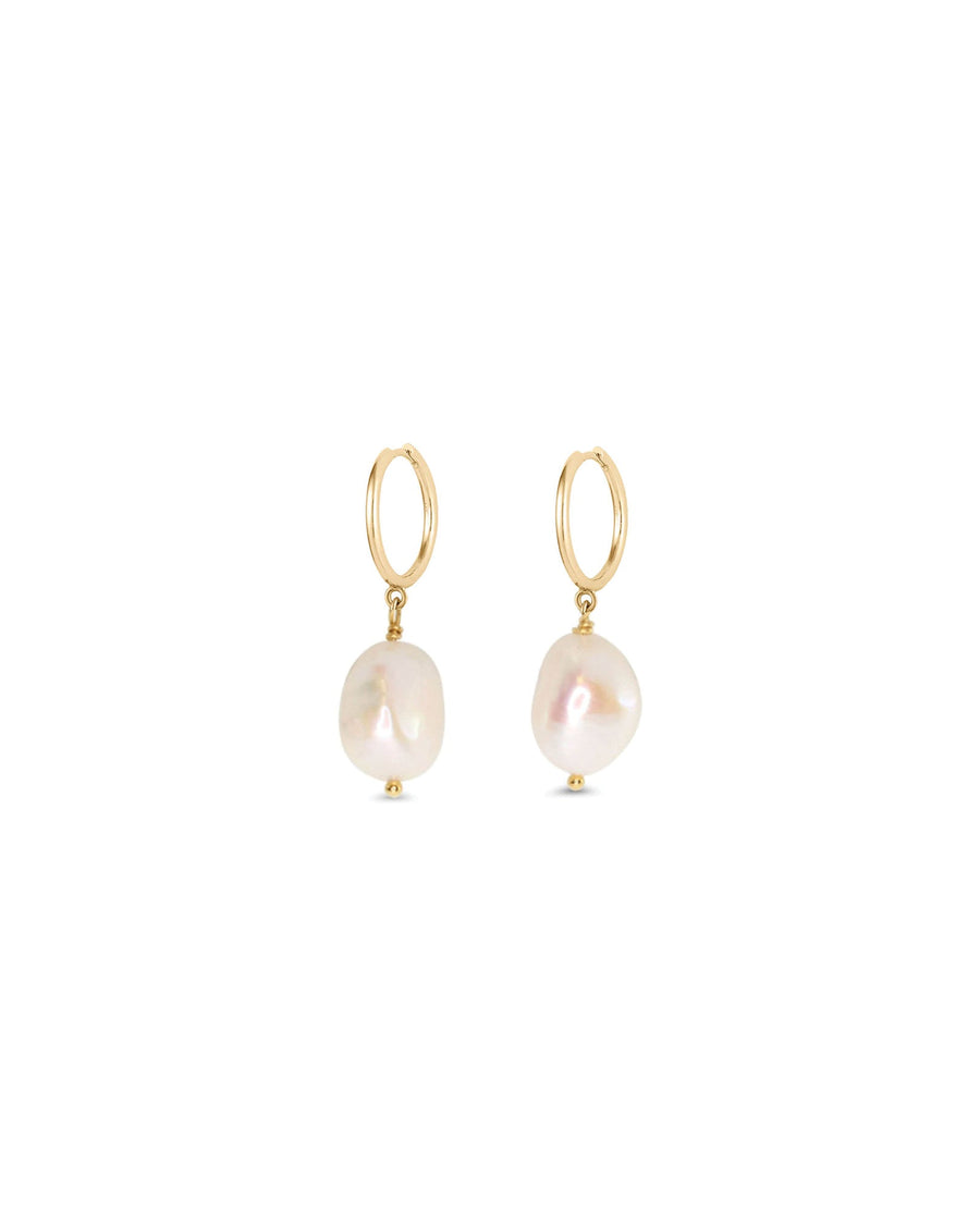 Quiet Icon-Pearl Drop Huggies | 11mm-Earrings-14k Gold Vermeil, White Pearl-Blue Ruby Jewellery-Vancouver Canada