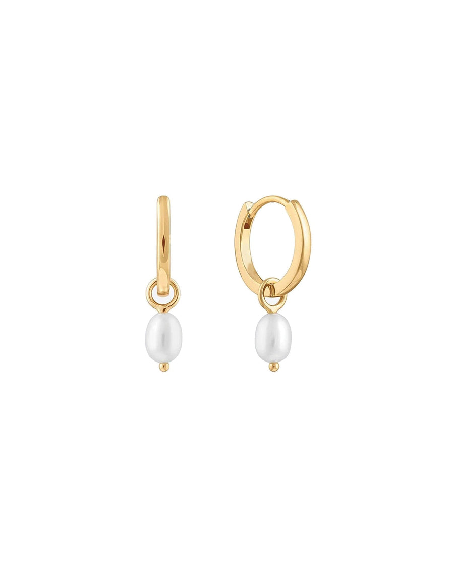 Quiet Icon-Pearl Drop Huggies | 12mm-Earrings-14k Gold Vermeil, White Pearl-Blue Ruby Jewellery-Vancouver Canada