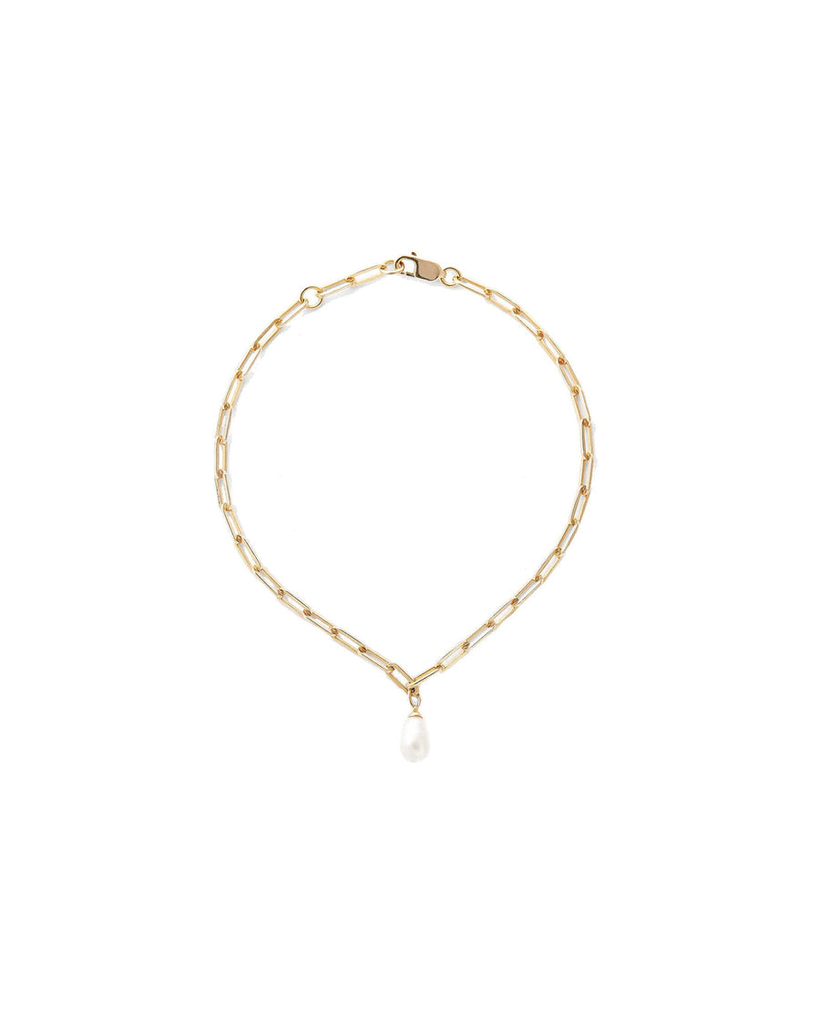 Quiet Icon-Pearl Drop Paperclip Bracelet-Bracelets-14k Gold Vermeil, White Pearl-Blue Ruby Jewellery-Vancouver Canada