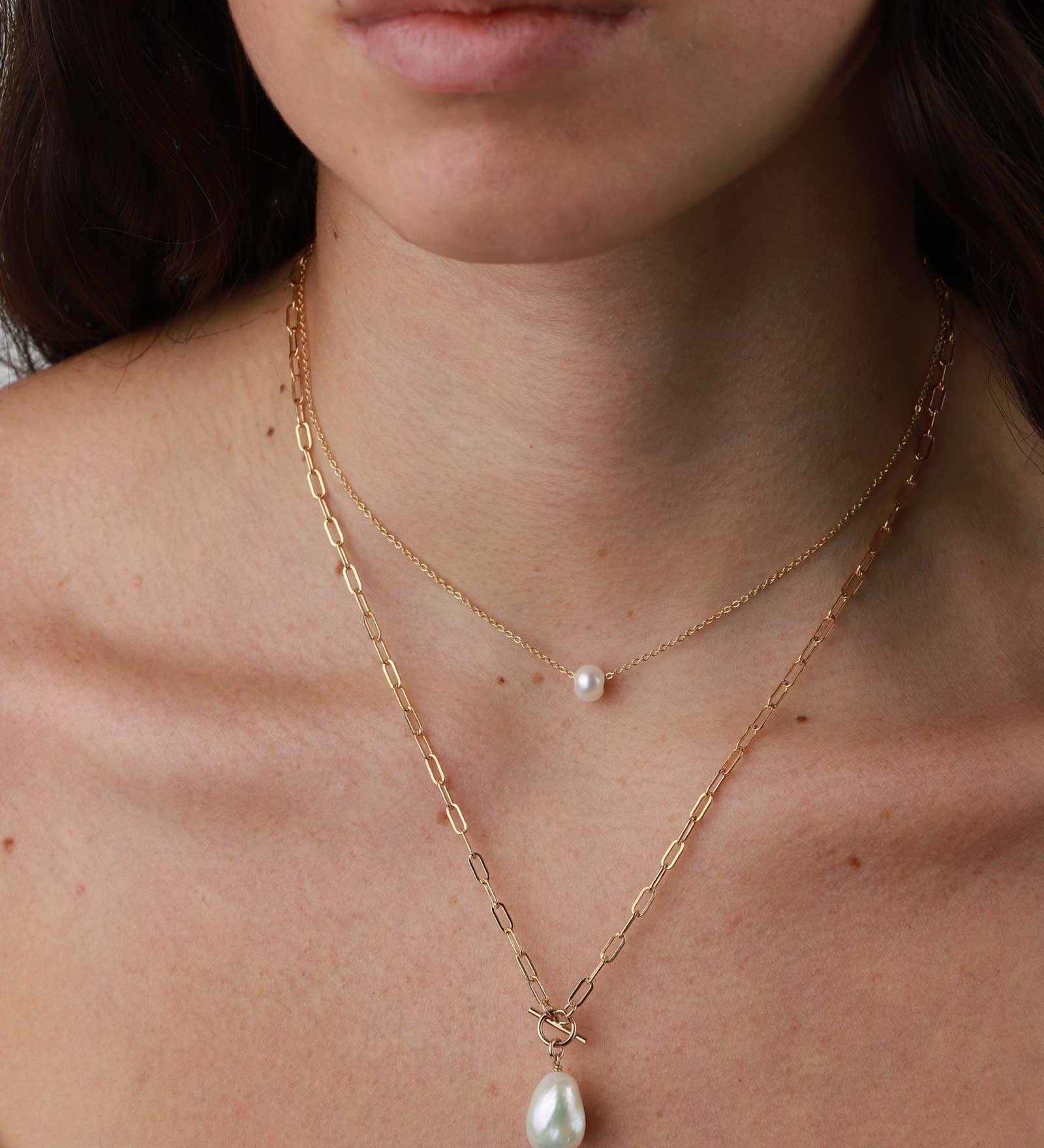 Poppy Rose-Pearl East-West Necklace-Necklaces-14K Gold-fill, White Pearl-Blue Ruby Jewellery-Vancouver Canada
