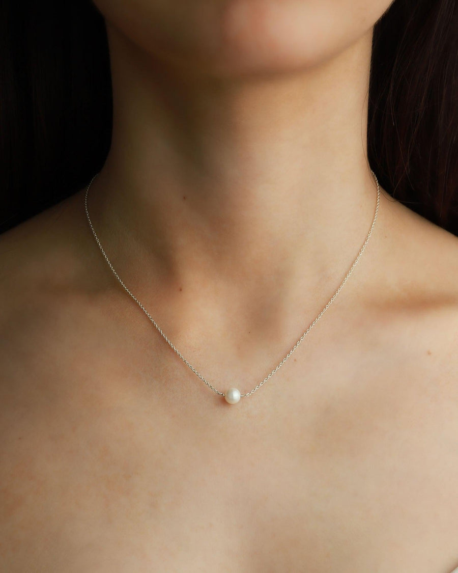 Poppy Rose-Pearl East-West Necklace-Necklaces-Sterling Silver, Freshwater Pearl-Blue Ruby Jewellery-Vancouver Canada