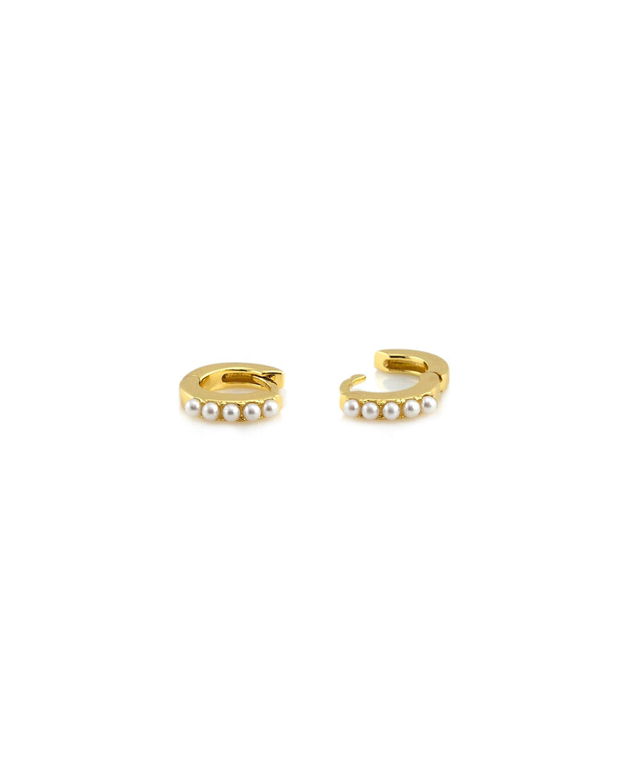 Kris Nations-Pearl Huggies-Earrings-18k Gold Vermeil, White Pearl-Blue Ruby Jewellery-Vancouver Canada