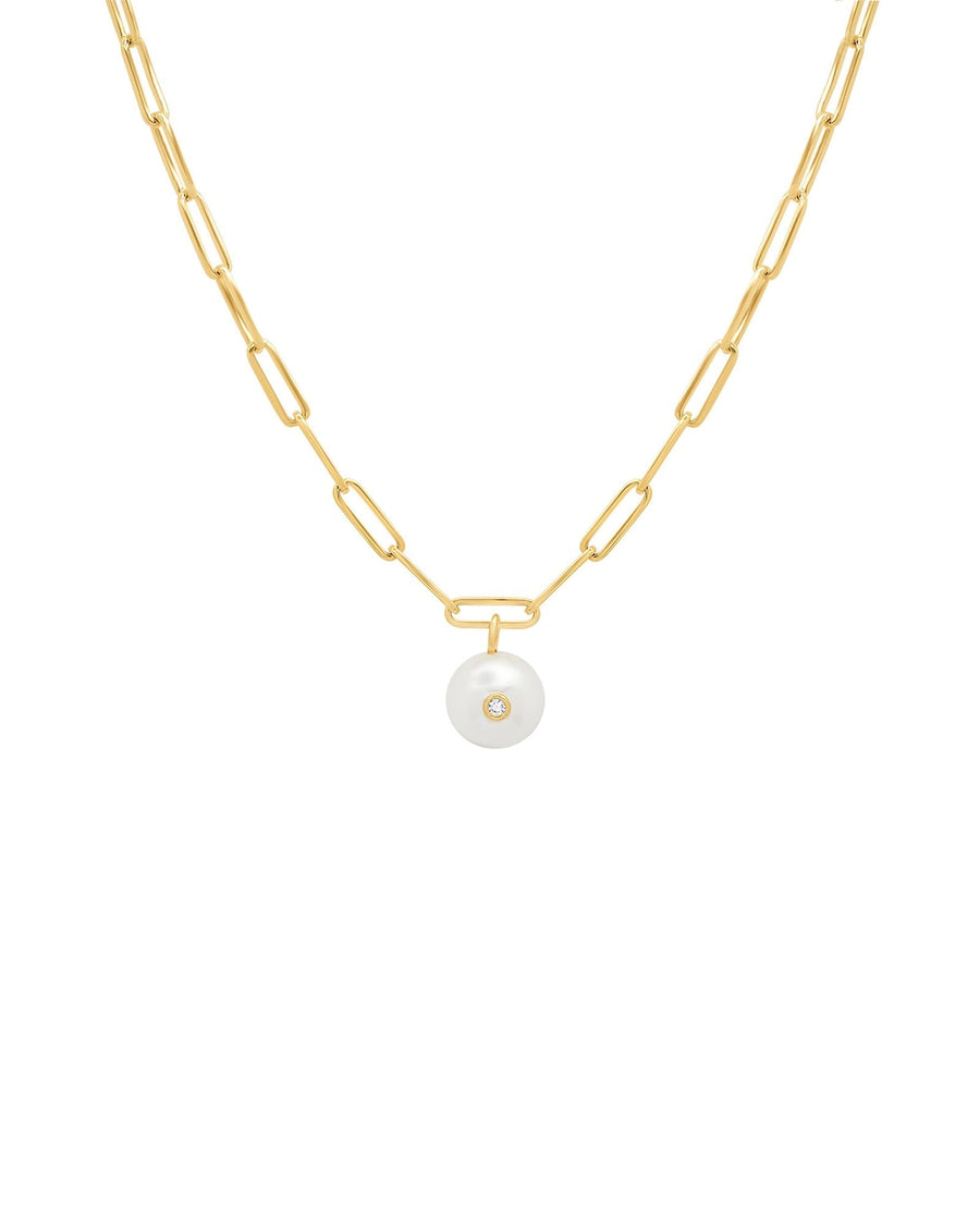 Tai-Pearl Paperclip Chain Necklace-Necklaces-Gold Plated, Pearl, Cubic Zirconia-Blue Ruby Jewellery-Vancouver Canada