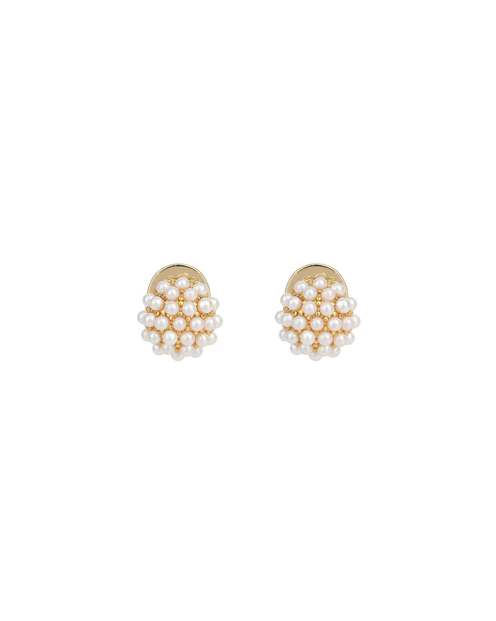 Olive & Piper-Pearl Pave Studs-Earrings-14k Gold Plated, Faux White Pearl-Blue Ruby Jewellery-Vancouver Canada