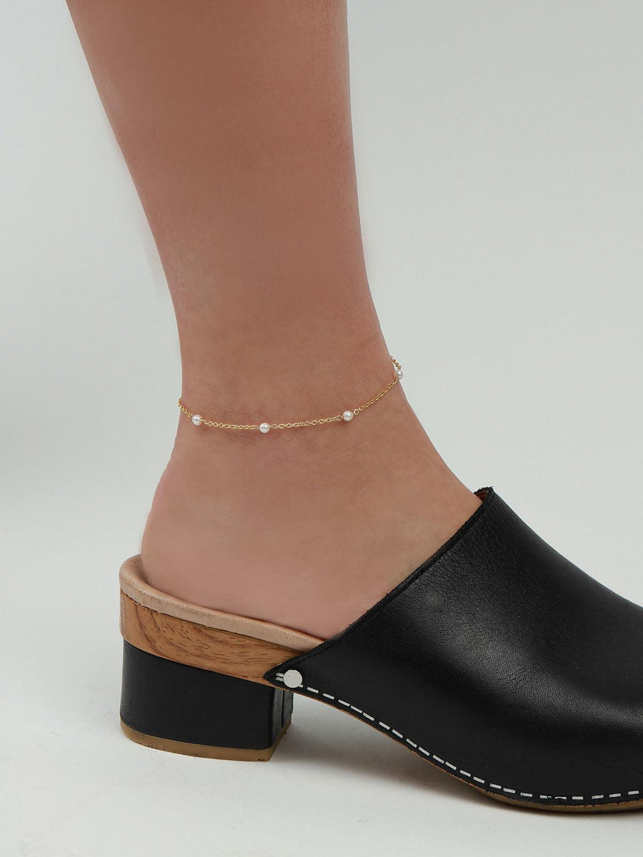 Poppy Rose-Pearl Station Anklet-Anklets-14k Gold-fill, Freshwater Pearl-Blue Ruby Jewellery-Vancouver Canada