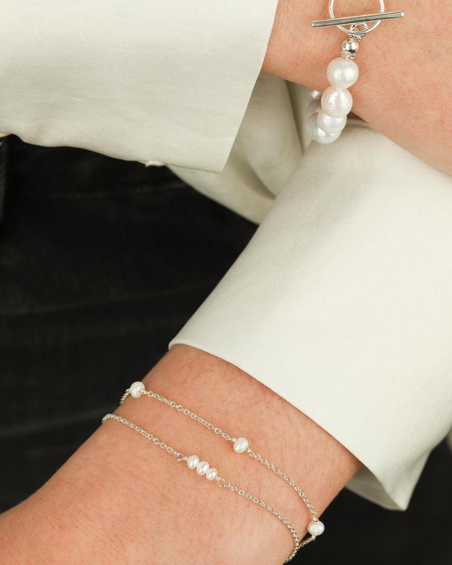 Poppy Rose-Pearl Station Bracelet-Bracelets-Sterling Silver, Freshwater Pearl-Blue Ruby Jewellery-Vancouver Canada