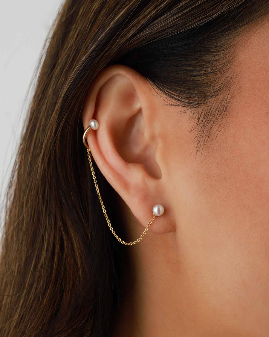 Poppy Rose-Pearl Stud Chain Cuff-Earrings-14k Gold-fill, White Pearl-Blue Ruby Jewellery-Vancouver Canada