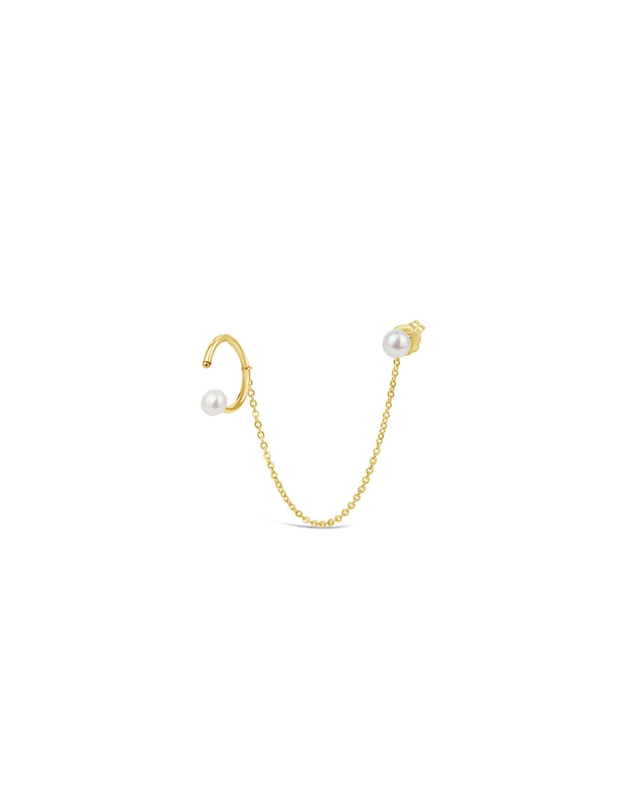 Poppy Rose-Pearl Stud Chain Cuff-Earrings-14k Gold-fill, White Pearl-Blue Ruby Jewellery-Vancouver Canada