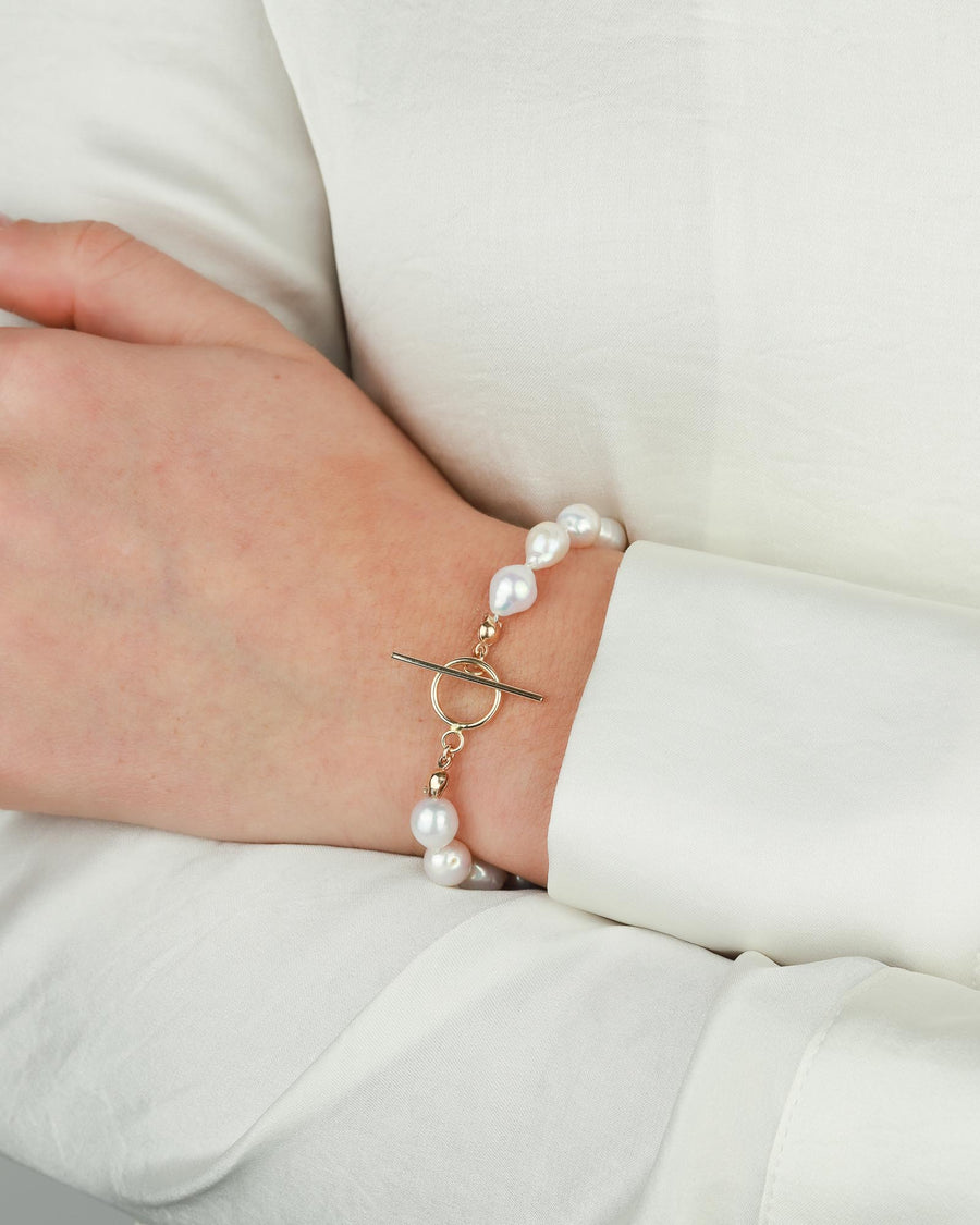 Poppy Rose-Pearl Toggle Bracelet-Bracelets-14k Gold-fill, Freshwater Pearl-Blue Ruby Jewellery-Vancouver Canada