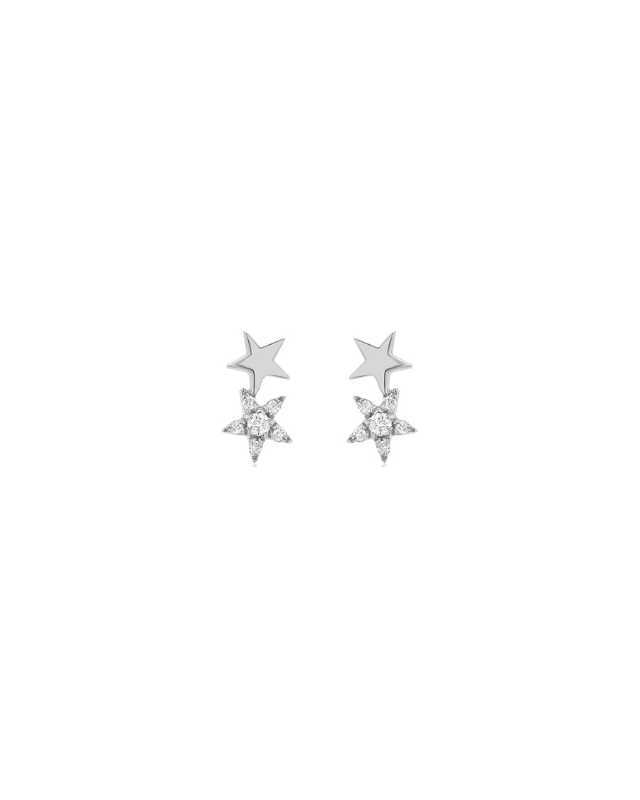 Liven-Petite Double Star Earring-Earrings-14k White Gold, Diamond-Blue Ruby Jewellery-Vancouver Canada