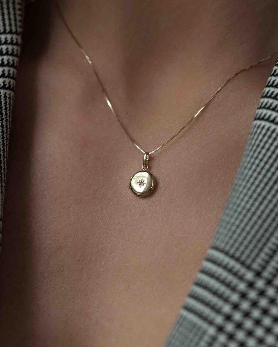 Leah Alexandra Fine-Petite Round Spark Locket-Necklaces-14k Yellow Gold, Diamond-Blue Ruby Jewellery-Vancouver Canada