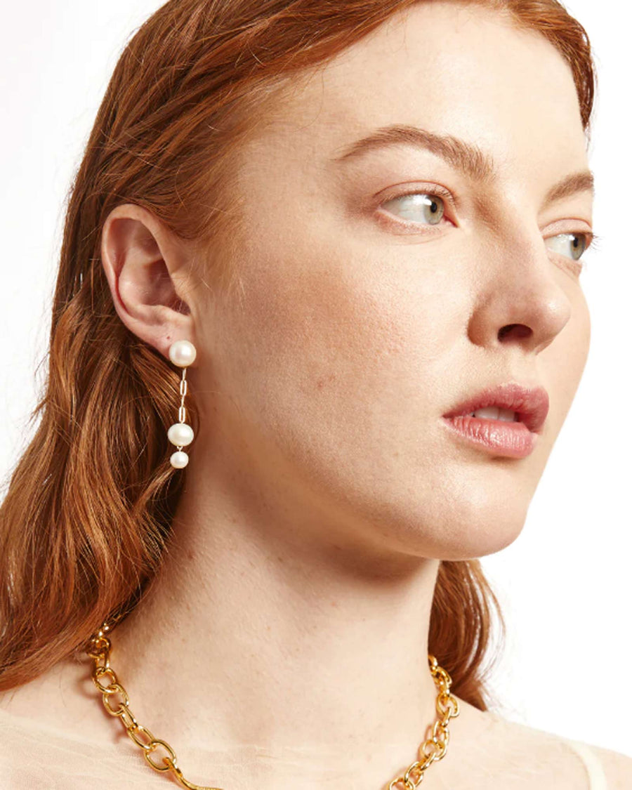 Chan Luu-Pheobe Tiered Drop Earrings-Earrings-18k Gold Vermeil, White Pearl-Blue Ruby Jewellery-Vancouver Canada