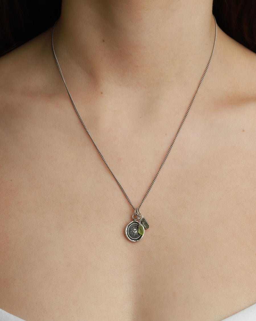Pyrrha-Positivity Signature Attraction Charm-Necklaces-Sterling Silver, Peridot-Blue Ruby Jewellery-Vancouver Canada