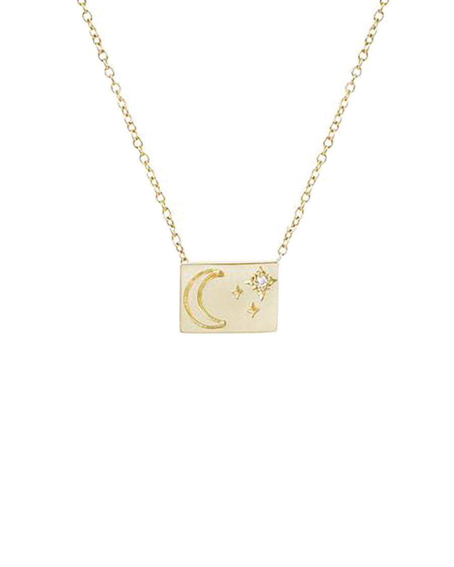 Aili-Postcard Charm Necklace-Necklaces-14k Yellow Gold, Diamond, Moon & Stars-Blue Ruby Jewellery-Vancouver Canada