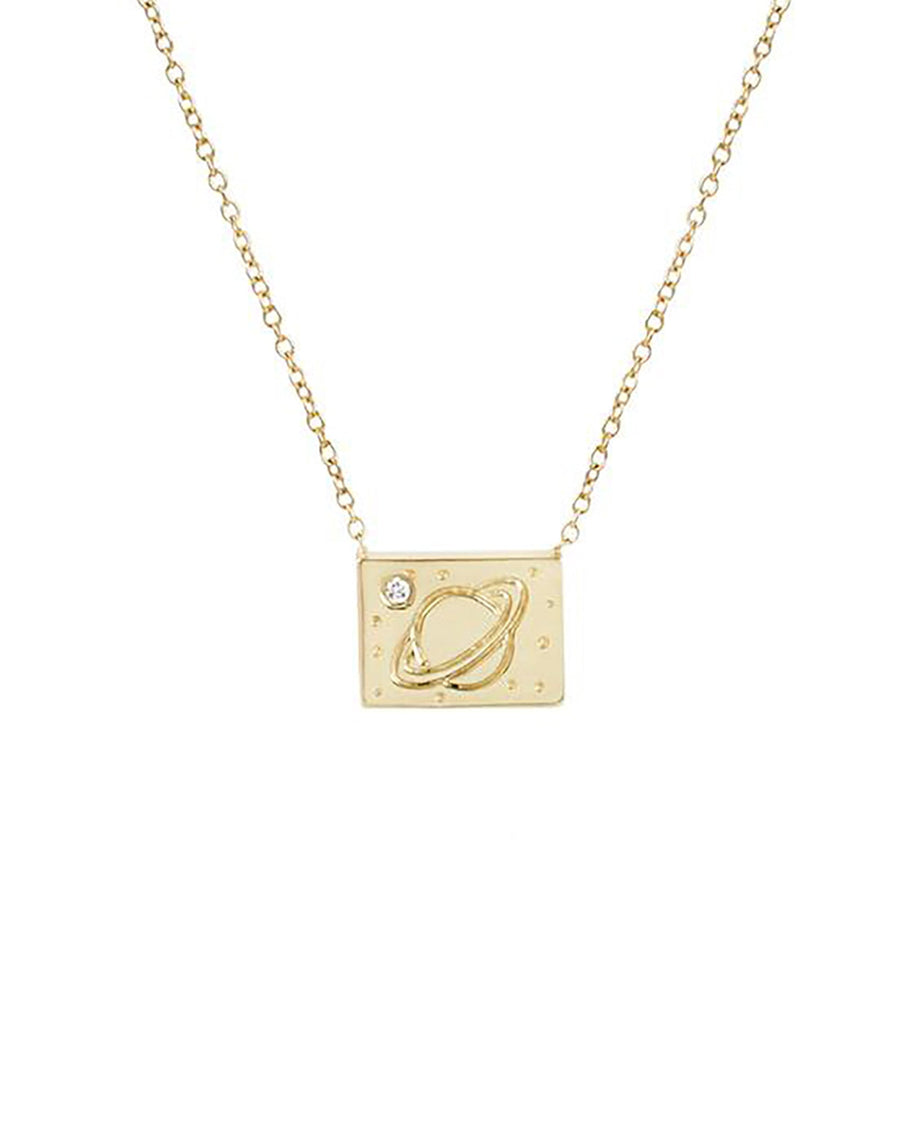 Aili-Postcard Charm Necklace-Necklaces-14k Yellow Gold, Diamond, Saturn-Blue Ruby Jewellery-Vancouver Canada