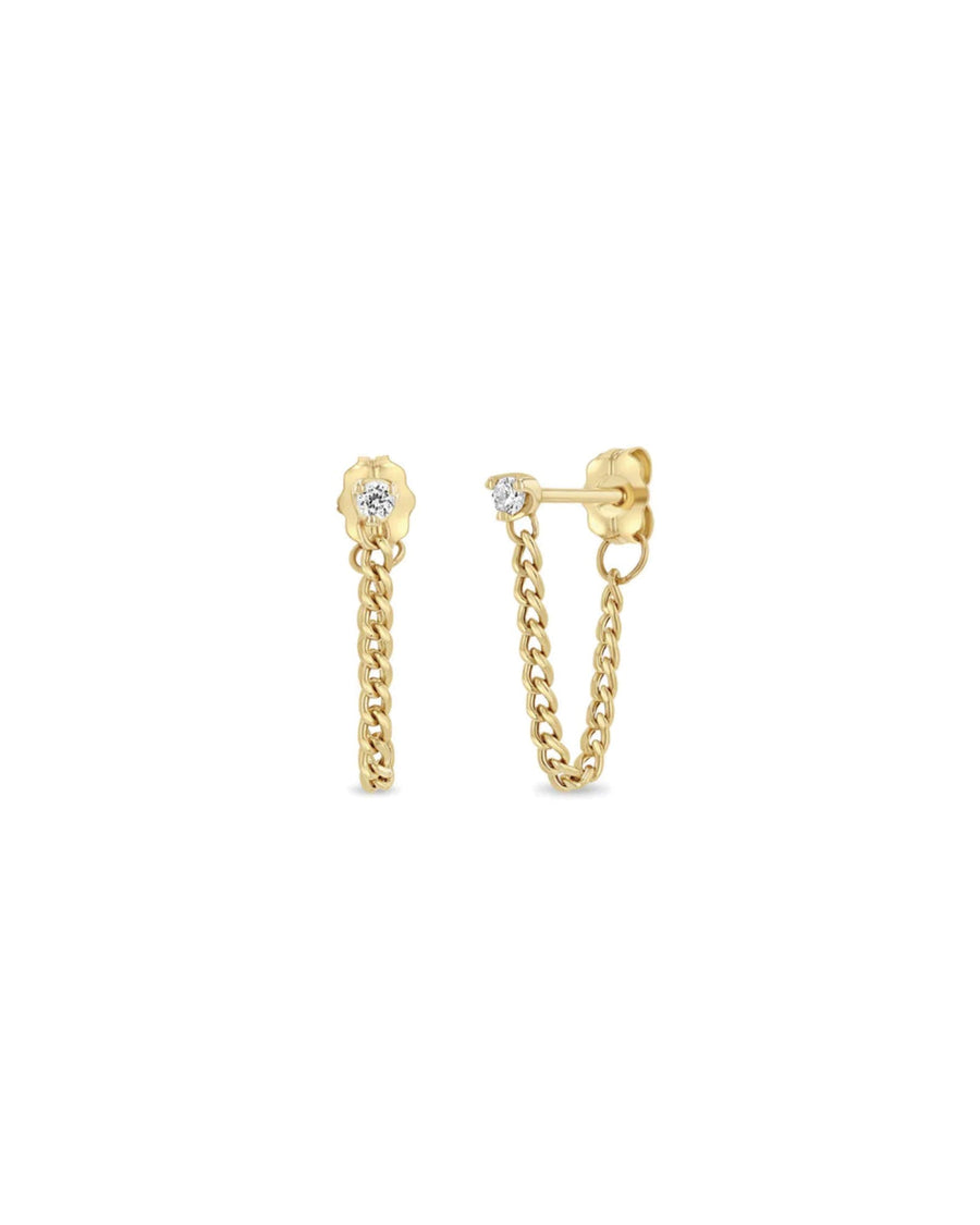 Zoe Chicco-Prong Diamond Extra Small Curb Chain Huggies-Earrings-14k Yellow Gold, Diamond-Blue Ruby Jewellery-Vancouver Canada