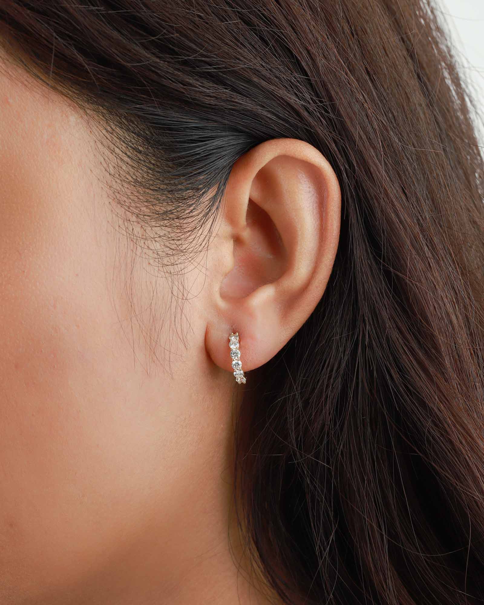 Prong Diamond Huggies-Earrings-Goldhive-14k Yellow Gold-Blue Ruby Jewellery-Vancouver-Canada