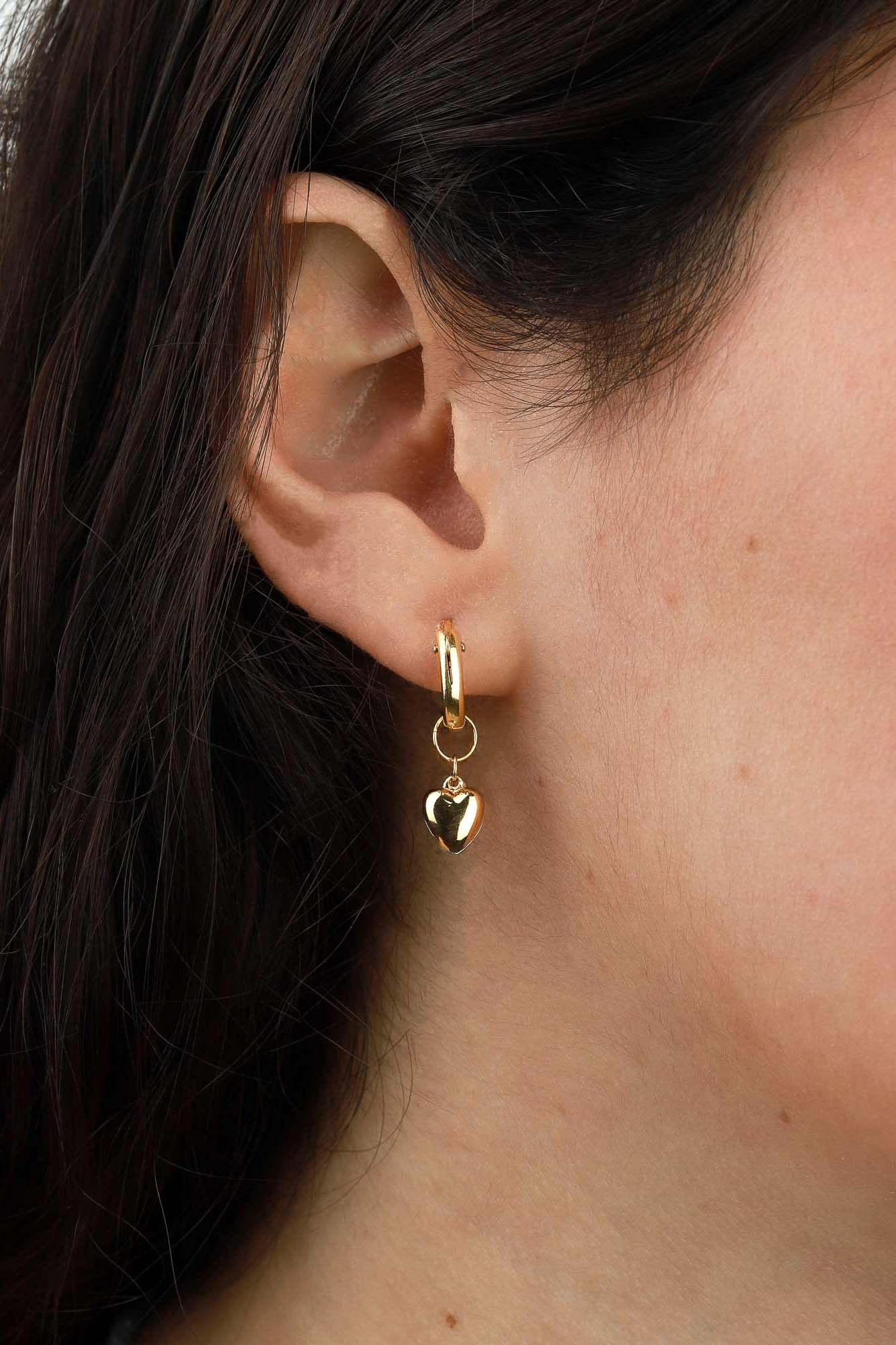 Cause We Care-Puffy Heart Huggies-Earrings-14k Gold-fill-Blue Ruby Jewellery-Vancouver Canada