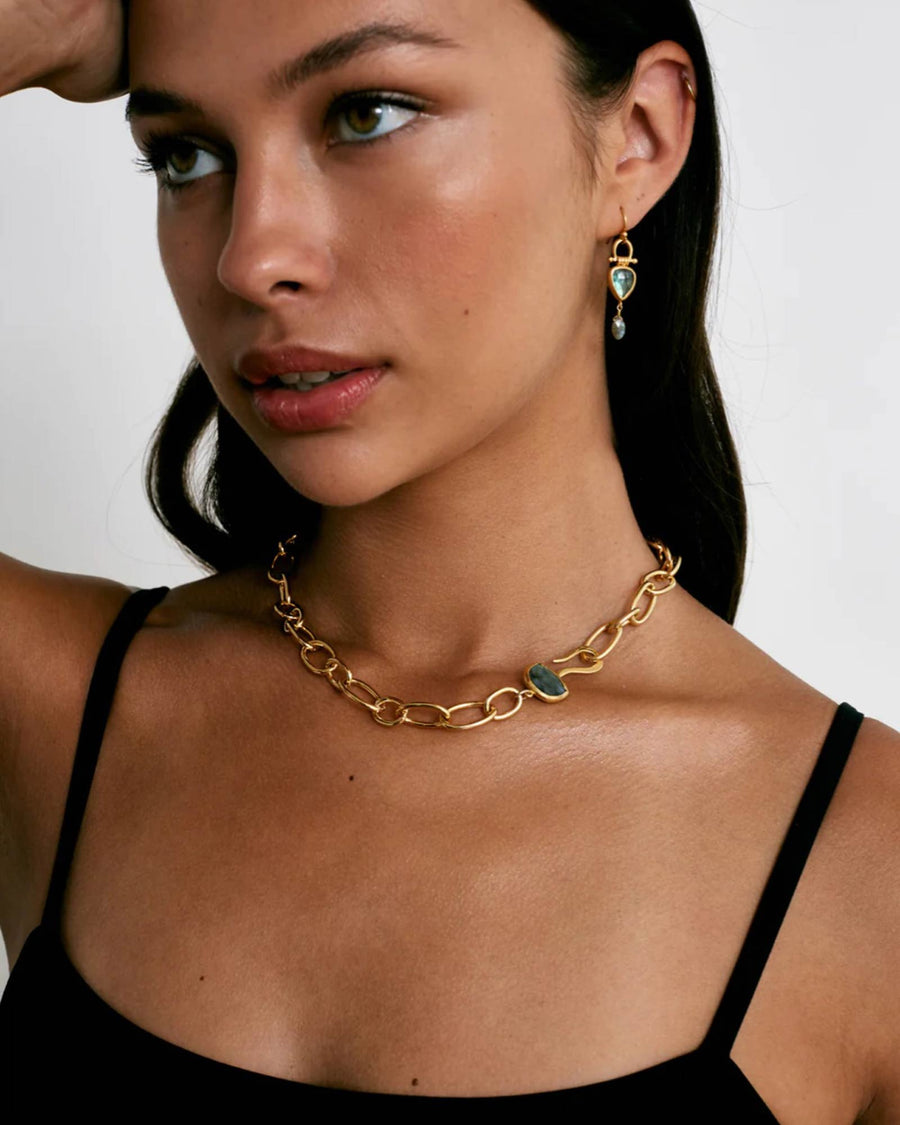 Chan Luu-Rahel Drop Earrings-Earrings-18k Gold Vermeil, Labradorite-Blue Ruby Jewellery-Vancouver Canada