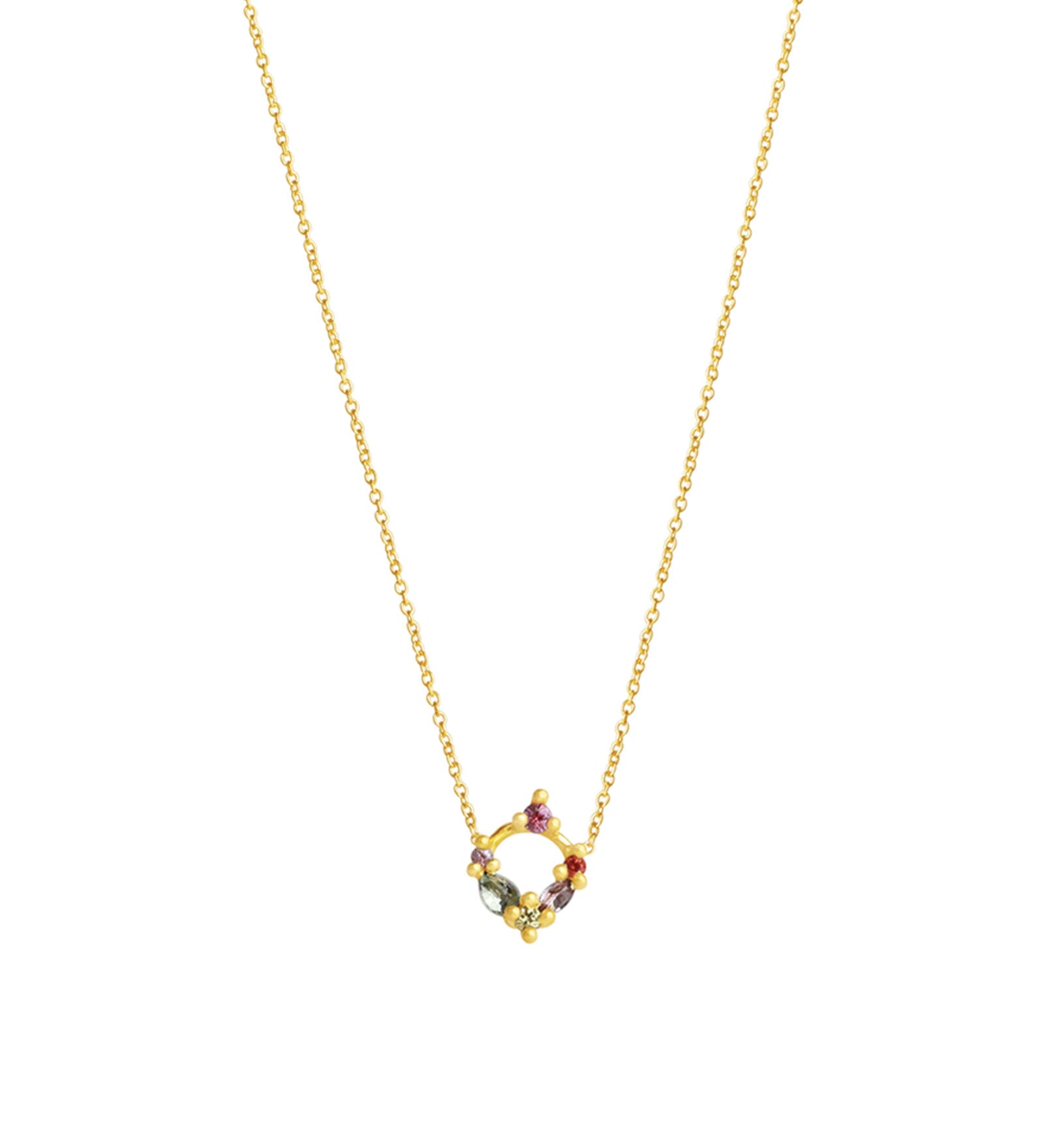 Polly Wales-Rainbow Des Gouttes Necklace-Necklaces-18k Yellow Gold, Rainbow Sapphire-Blue Ruby Jewellery-Vancouver Canada