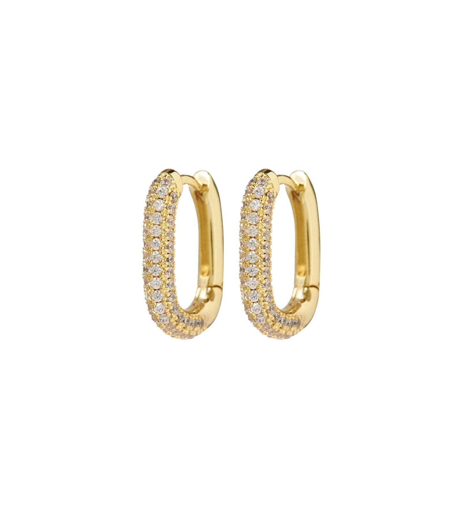 Luv AJ-Rectangle Pave Huggies-Earrings-18k Gold Plated-Blue Ruby Jewellery-Vancouver Canada