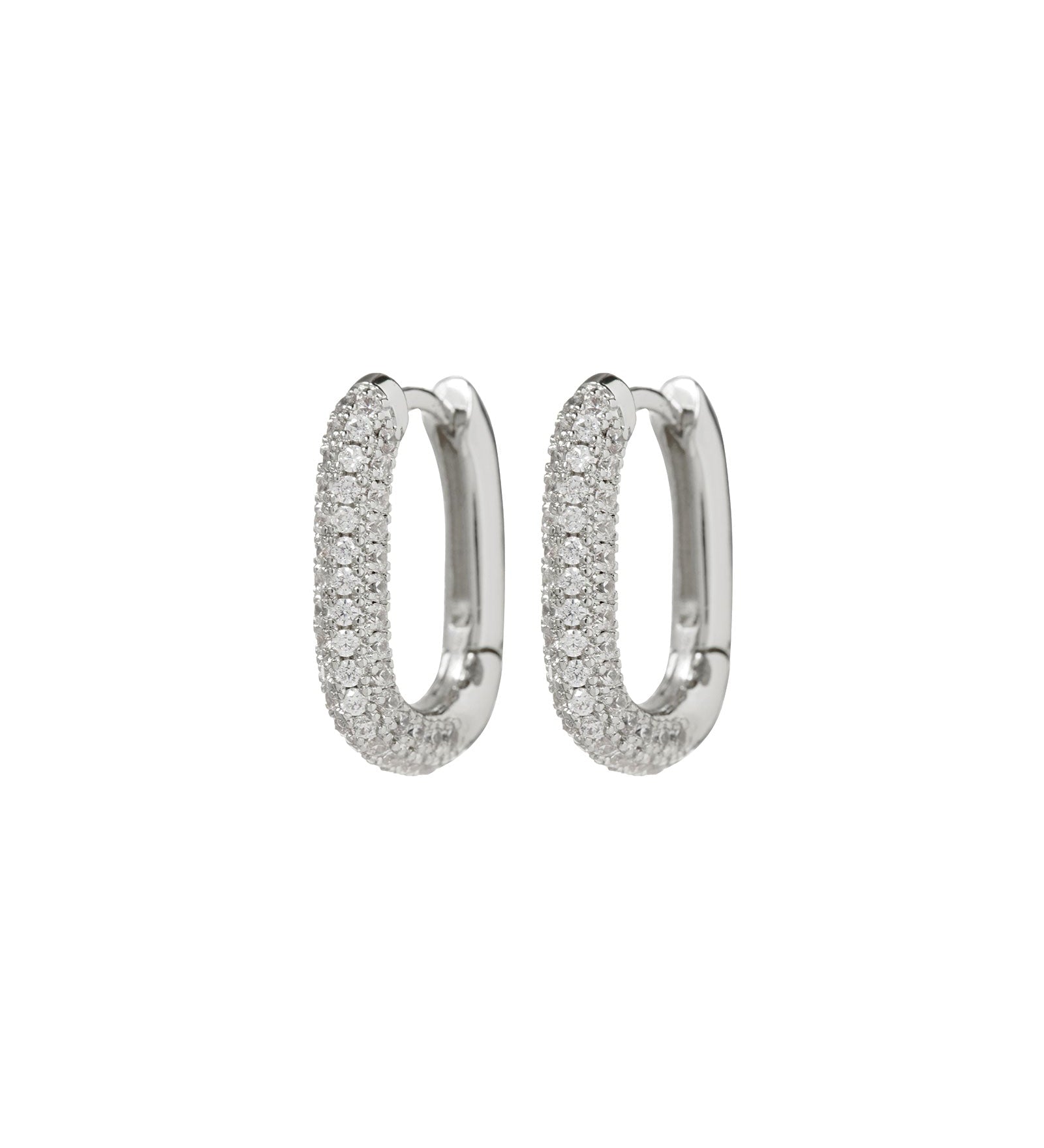 Luv AJ-Rectangle Pave Huggies-Earrings-Sterling Silver Plated-Blue Ruby Jewellery-Vancouver Canada