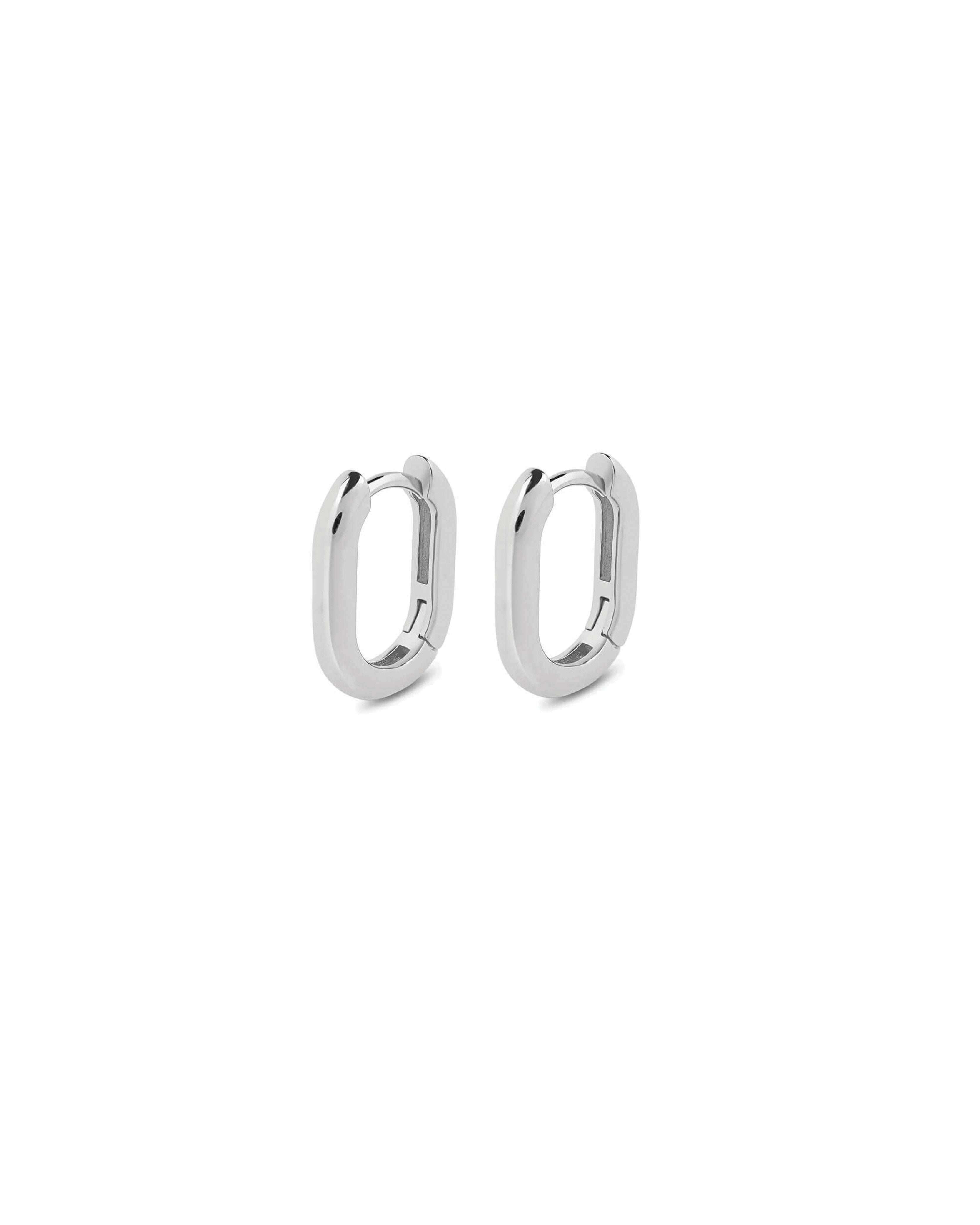 Quiet Icon-Rectangular Huggies | 14mm-Earrings-Rhodium Plated Sterling Silver-Blue Ruby Jewellery-Vancouver Canada