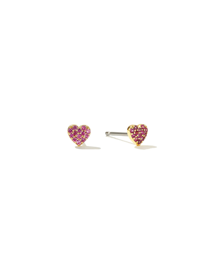 Quiet Icon-Red Pave Heart Stud-Earrings-14k Gold Vermeil, Cubic Zirconia-Blue Ruby Jewellery-Vancouver Canada