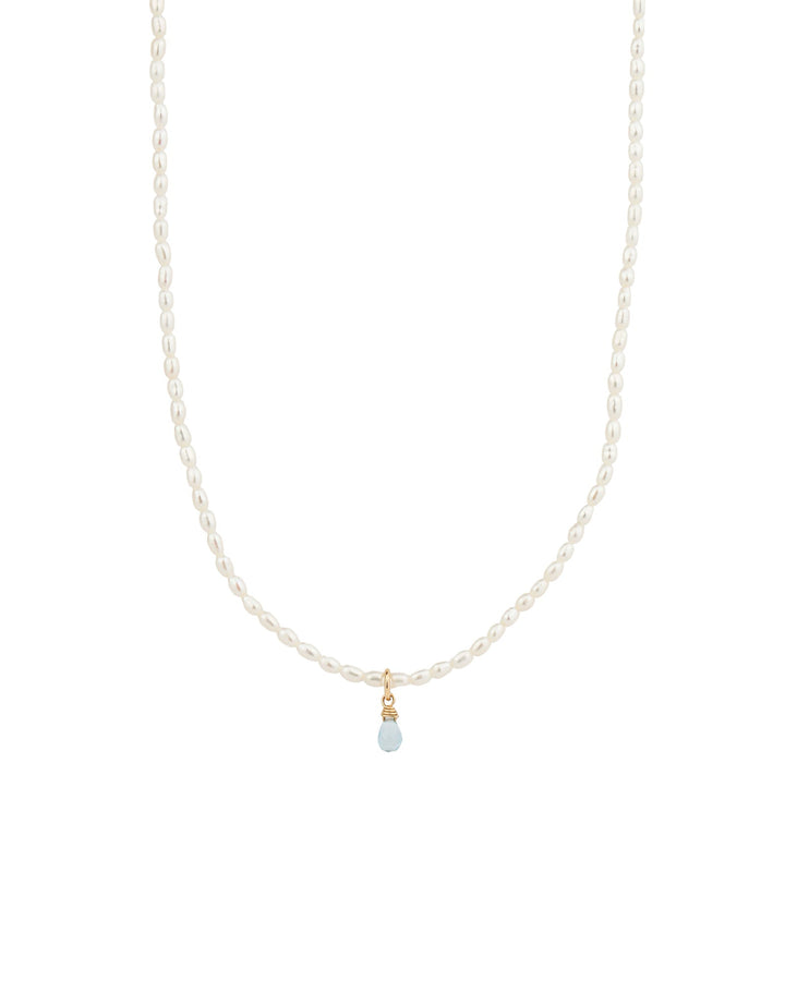 Poppy Rose-Rice Pearl Blue Topaz Drop Necklace-Necklaces-14k Gold Filled, White Pearl-Blue Ruby Jewellery-Vancouver Canada