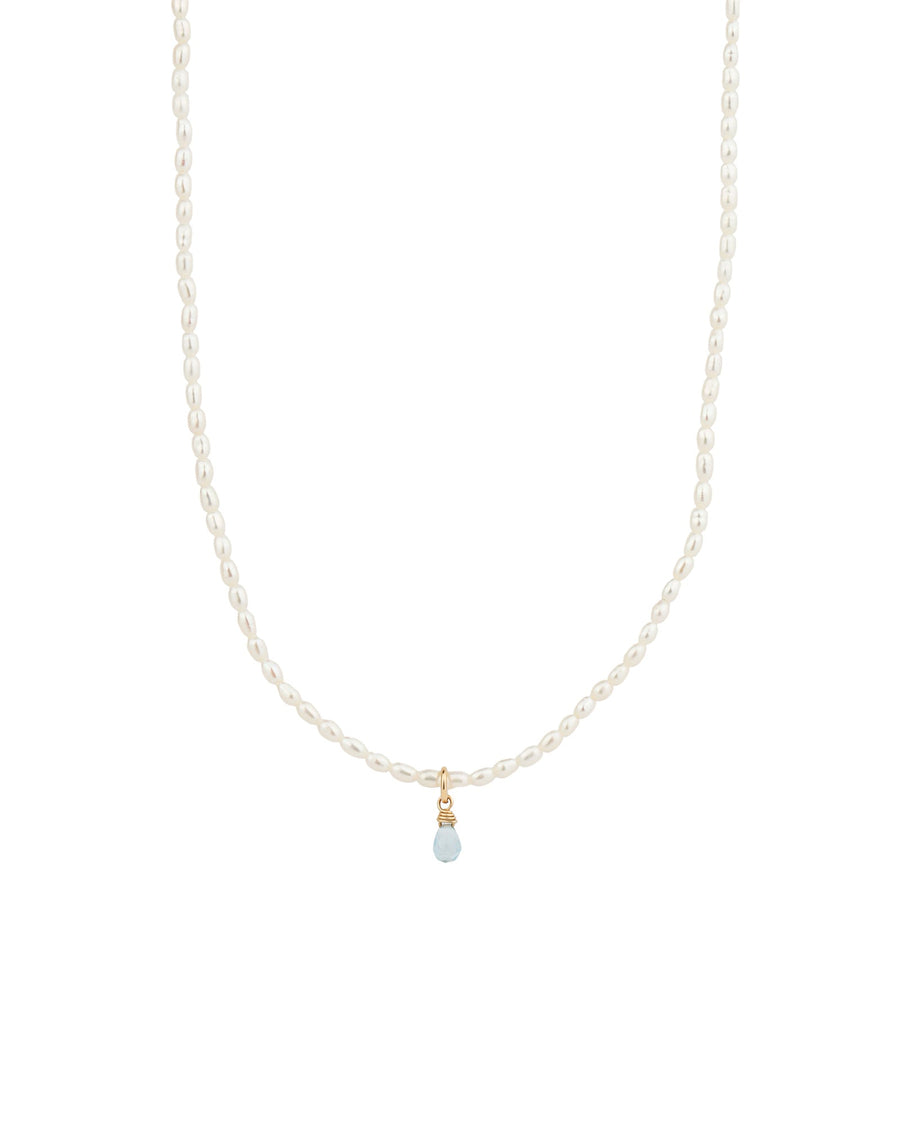 Poppy Rose-Rice Pearl Blue Topaz Drop Necklace-Necklaces-14k Gold Filled, White Pearl-Blue Ruby Jewellery-Vancouver Canada