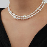 Rosie Double Necklace 14k Gold Plated, Freshwater Pearls
