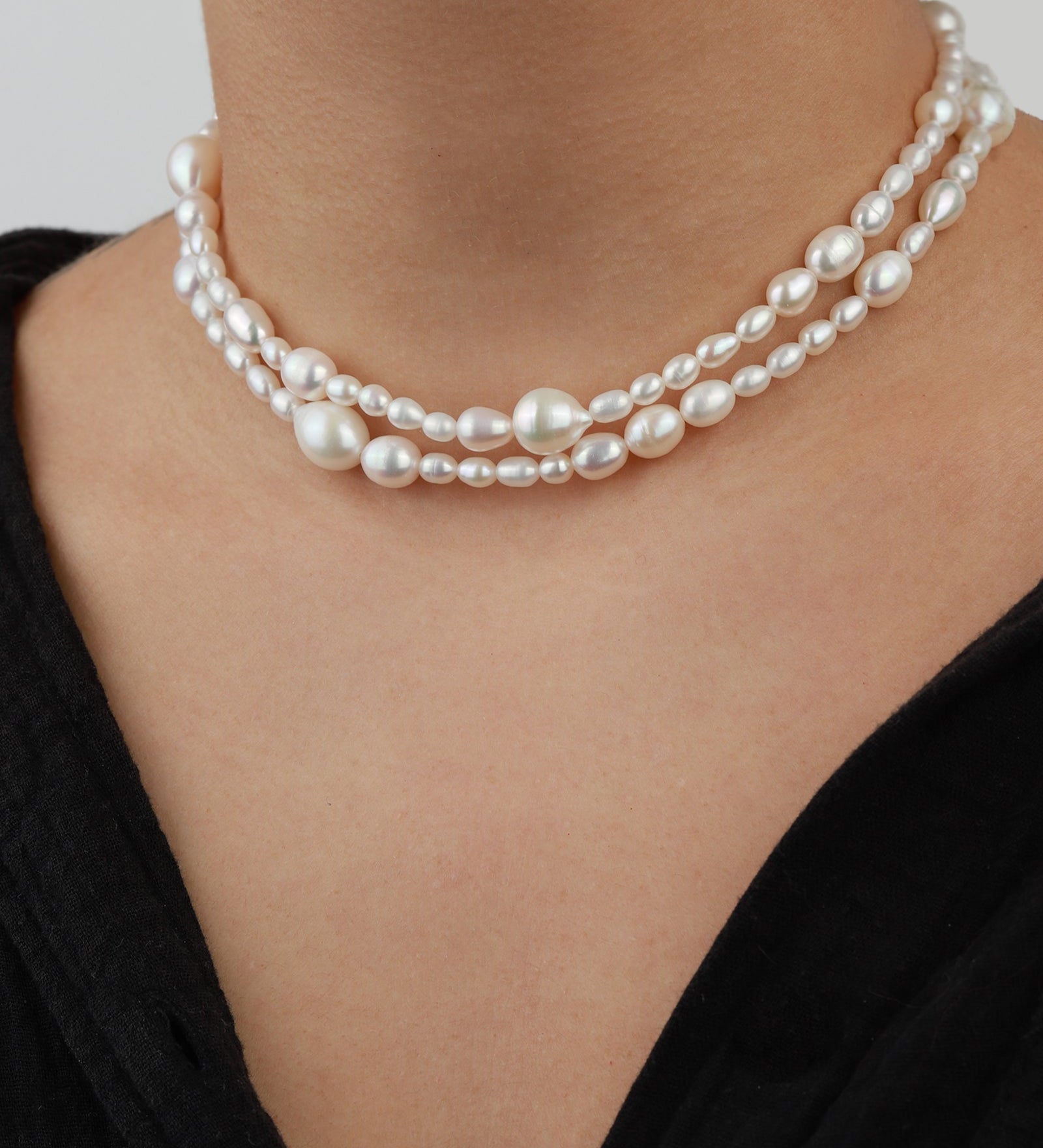 Rosie Double Necklace 14k Gold Plated, Freshwater Pearls