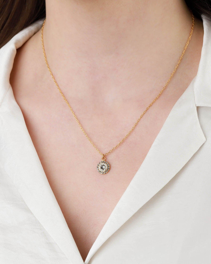La Vie Parisienne-Round Crystal Disc Necklace-Necklaces-14k Gold Plated, Black Diamond Crystal, White Crystal-Blue Ruby Jewellery-Vancouver Canada