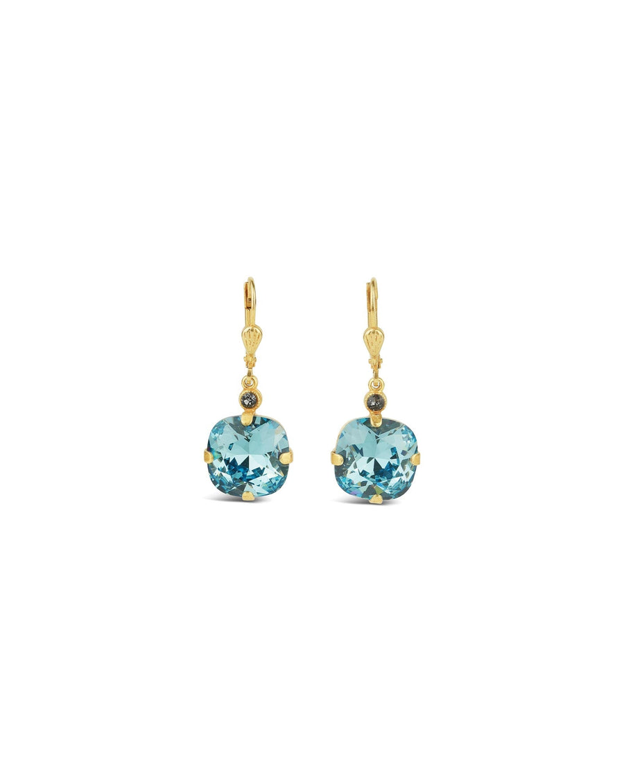 La Vie Parisienne-Round Crystal Hooks | 13mm-Earrings-14k Gold Plated, Aquamarine Crystal-Blue Ruby Jewellery-Vancouver Canada