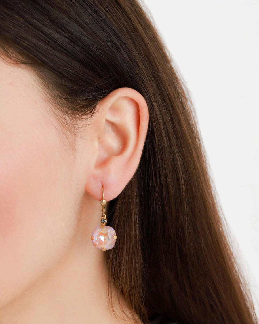La Vie Parisienne-Round Crystal Hooks | 13mm-Earrings-14k Gold Plated, Dusty Pink Crystal-Blue Ruby Jewellery-Vancouver Canada
