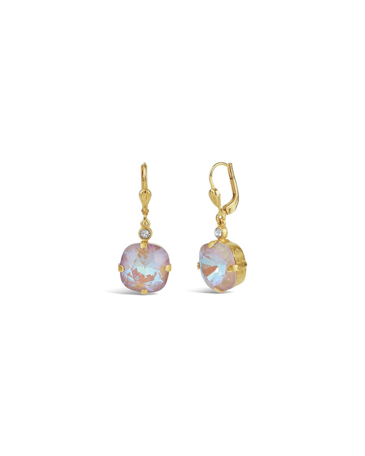 La Vie Parisienne-Round Crystal Hooks | 13mm-Earrings-14k Gold Plated, Dusty Pink Crystal-Blue Ruby Jewellery-Vancouver Canada