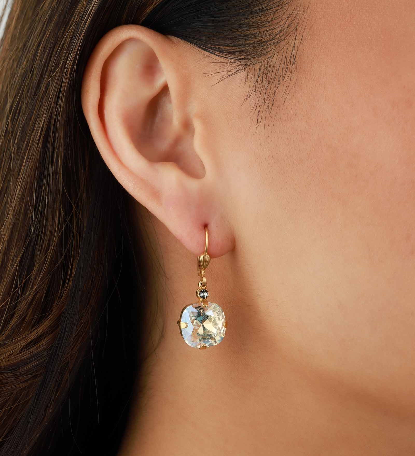 La Vie Parisienne-Round Crystal Hooks | 13mm-Earrings-14k Gold Plated, Moonlight Crystal-Blue Ruby Jewellery-Vancouver Canada
