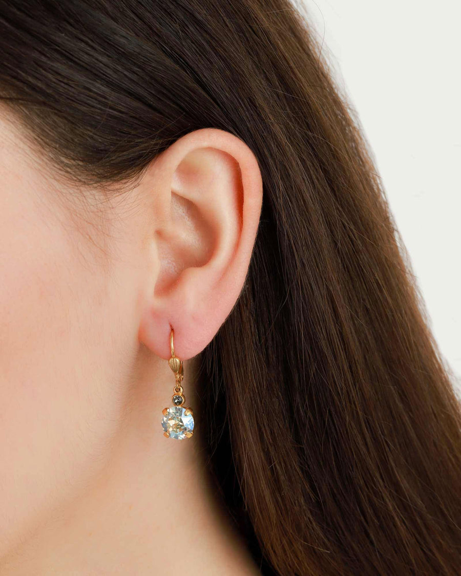 La Vie Parisienne-Round Crystal Hooks | 8mm-Earrings-14k Gold Plated, Moonlight Crystal-Blue Ruby Jewellery-Vancouver Canada