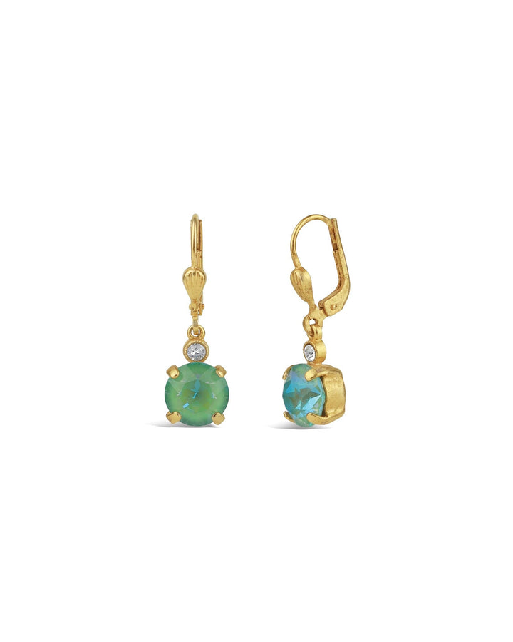 La Vie Parisienne-Round Crystal Hooks | 8mm-Earrings-14k Gold Plated, Silky Sage Crystal-Blue Ruby Jewellery-Vancouver Canada