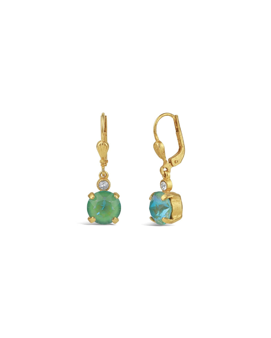 La Vie Parisienne-Round Crystal Hooks | 8mm-Earrings-14k Gold Plated, Silky Sage Crystal-Blue Ruby Jewellery-Vancouver Canada