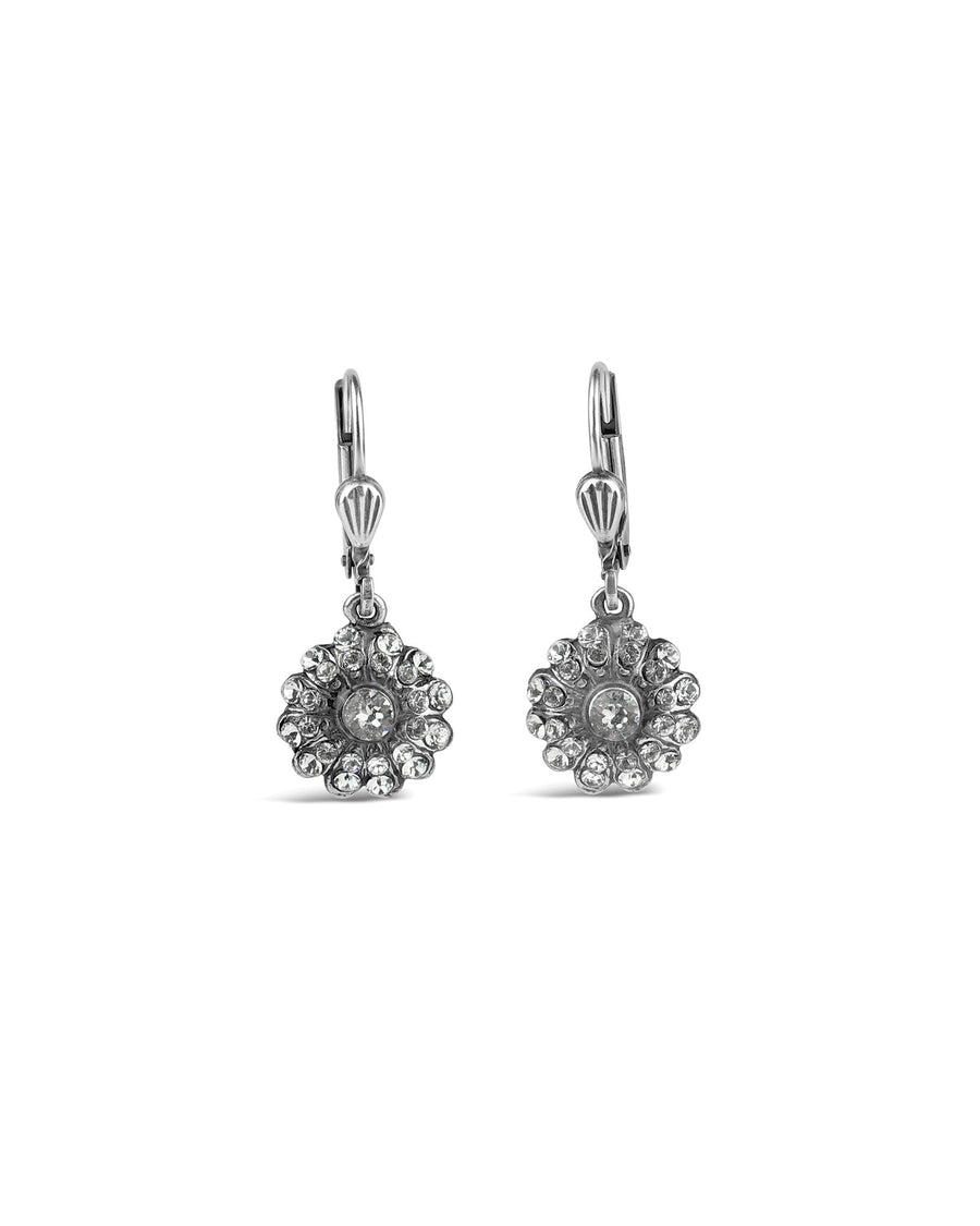 La Vie Parisienne-Round Daisy Hooks-Earrings-Sterling Silver Plated, White Crystal-Blue Ruby Jewellery-Vancouver Canada