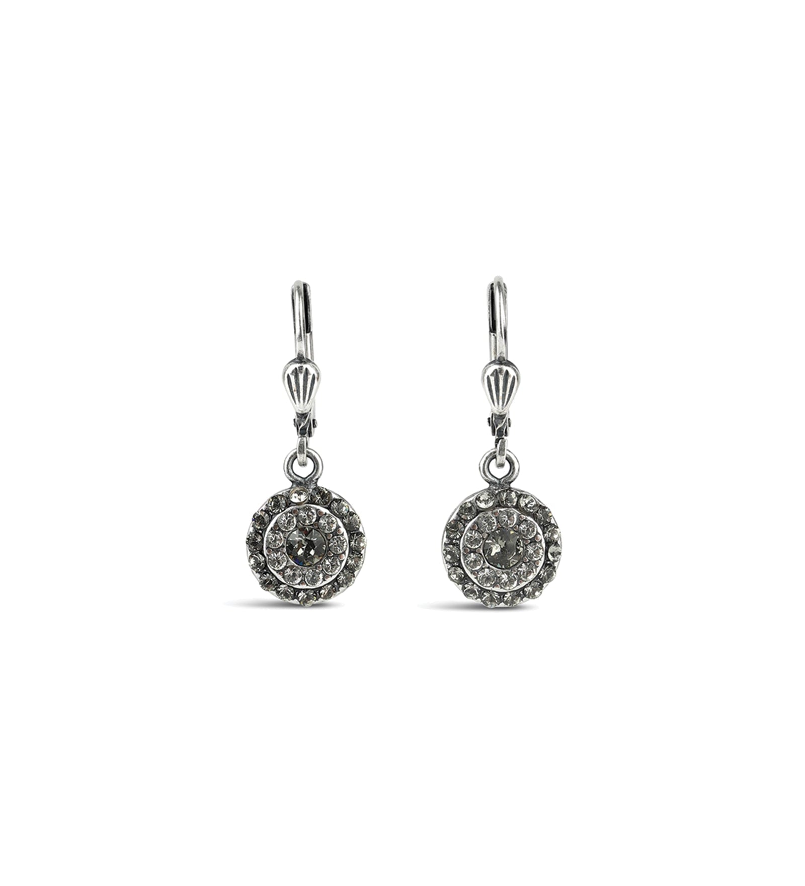 La Vie Parisienne-Round Disc Crystal Hooks-Earrings-Sterling Silver Plated, White Crystal-Blue Ruby Jewellery-Vancouver Canada