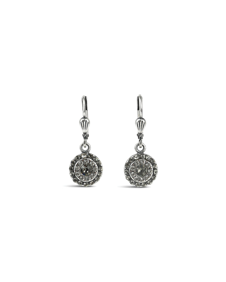La Vie Parisienne-Round Disc Crystal Hooks-Earrings-Sterling Silver Plated, White Crystal-Blue Ruby Jewellery-Vancouver Canada