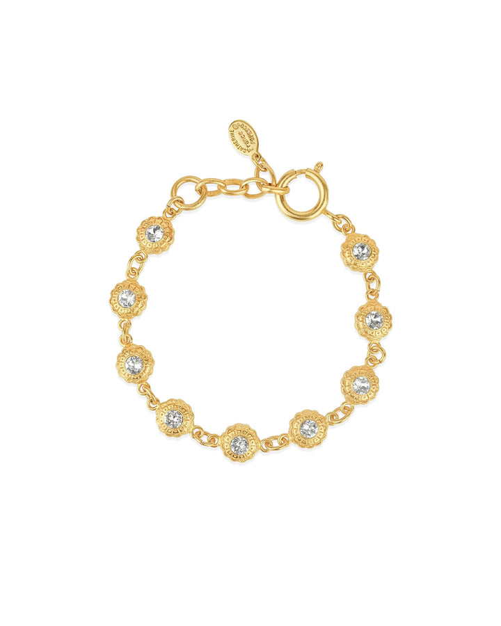 La Vie Parisienne-Round Flower Crystal Bracelet-Bracelets-14k Gold Plated, White Crystal-Blue Ruby Jewellery-Vancouver Canada
