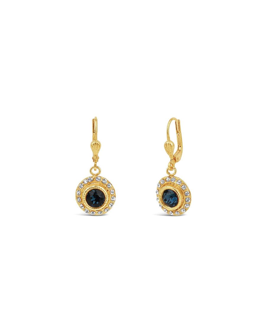 La Vie Parisienne-Round Halo Crystal Hooks-Earrings-14k Gold Plated, Montana Blue Crystal-Blue Ruby Jewellery-Vancouver Canada