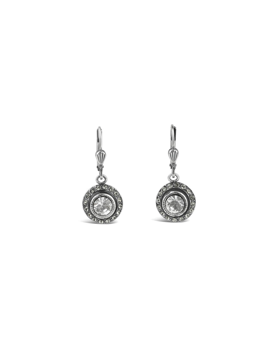 La Vie Parisienne-Round Halo Crystal Hooks-Earrings-Sterling Silver Plated, White Crystal-Blue Ruby Jewellery-Vancouver Canada