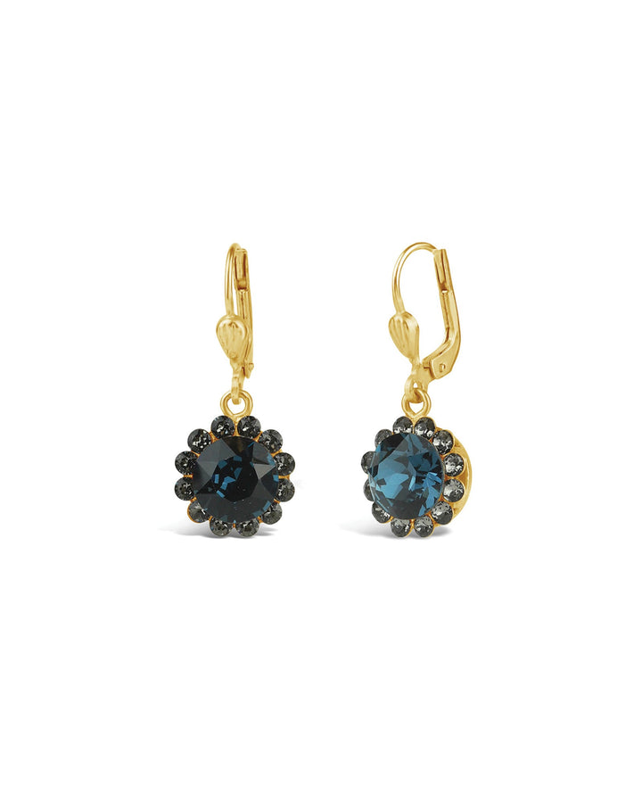 La Vie Parisienne-Round Halo Pave Hooks | 12mm-Earrings-14k Gold Plated, Midnite Crystal-Blue Ruby Jewellery-Vancouver Canada