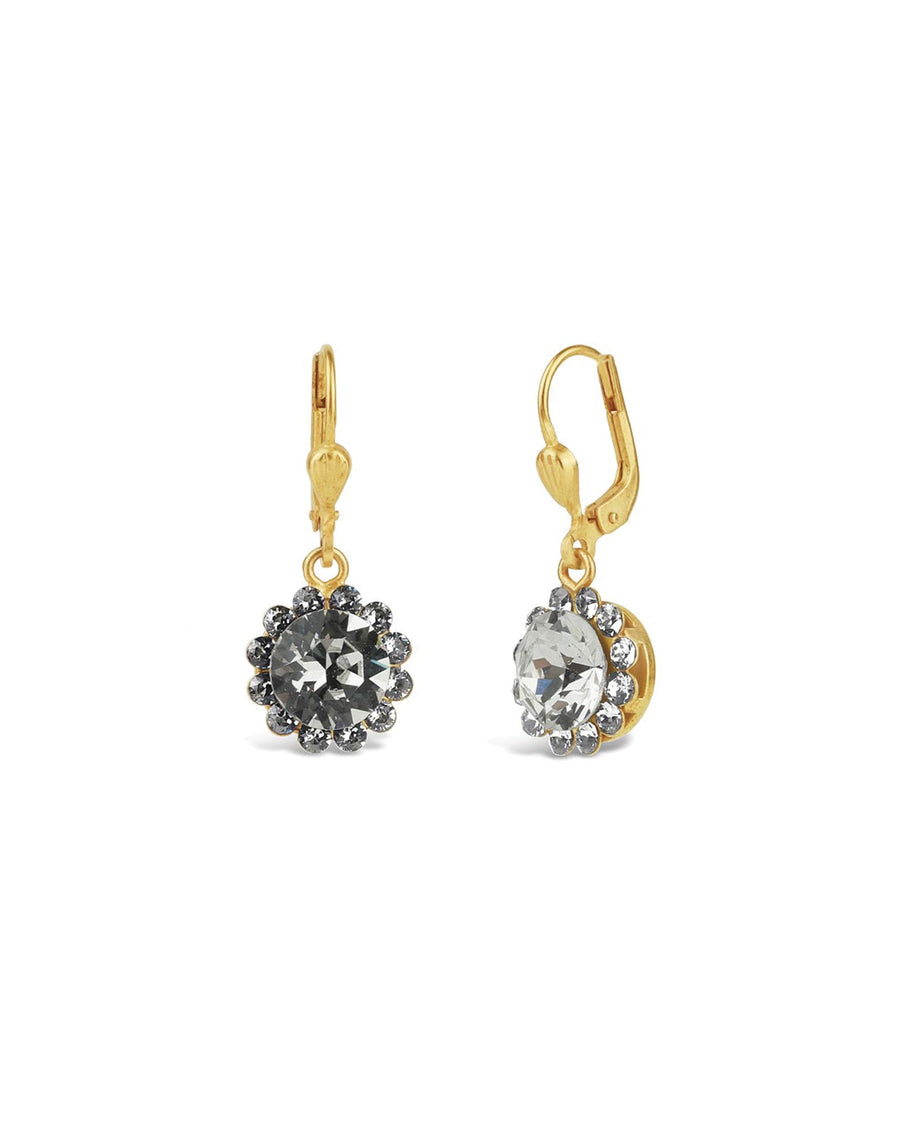 La Vie Parisienne-Round Halo Pave Hooks | 12mm-Earrings-14k Gold Plated, White Crystal-Blue Ruby Jewellery-Vancouver Canada