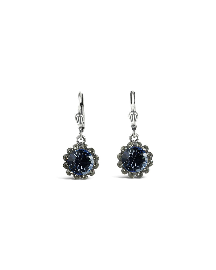 La Vie Parisienne-Round Halo Pave Hooks | 12mm-Earrings-Sterling Silver, Midnite Crystal-Blue Ruby Jewellery-Vancouver Canada
